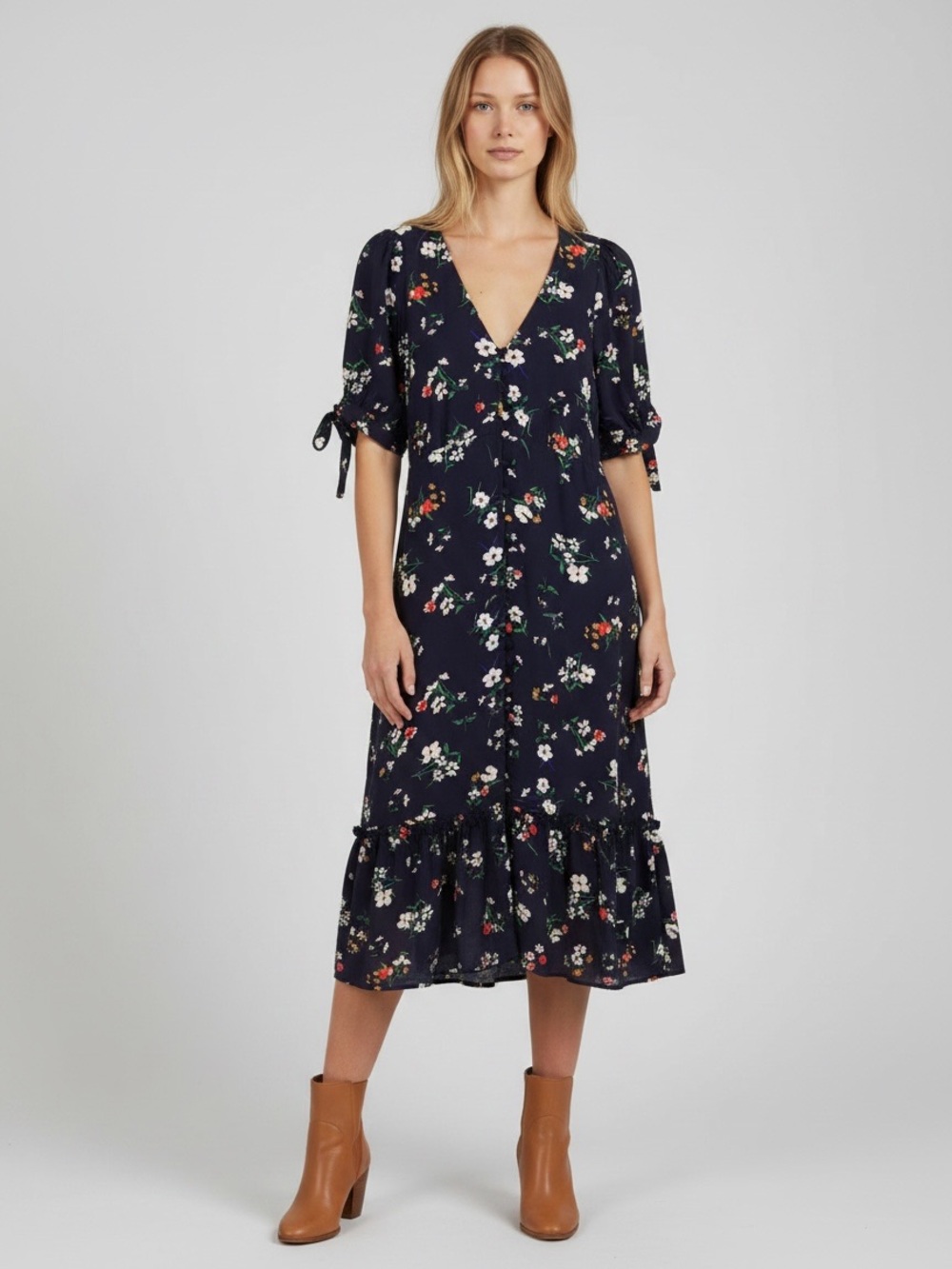 Anthropologie Maeve Eudora Floral Dress in Navy Size 0